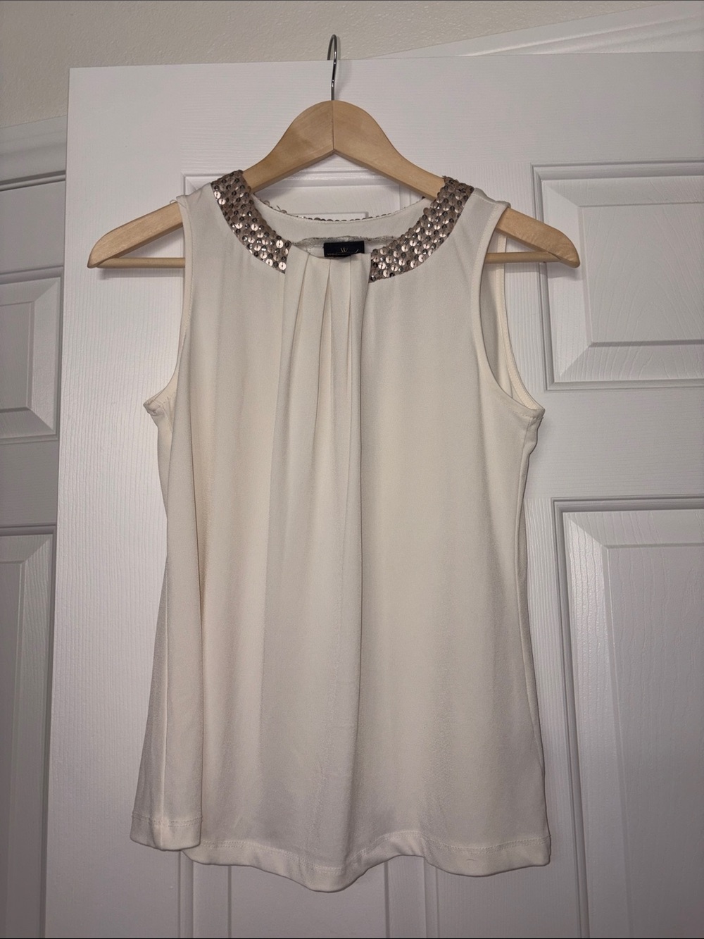 Worthington Petite Cream Sleeveless Top with Sequin Trim
